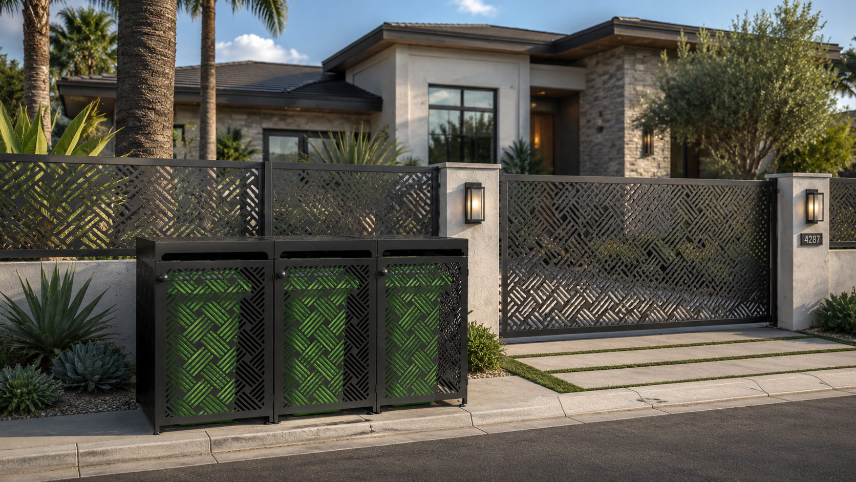 Premium Metal Bin Enclosure for 3 × 240 L Bin Pattern #4