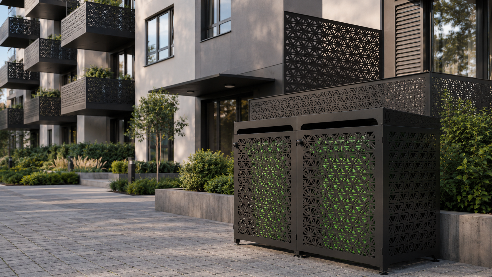 Premium Metal Bin Enclosure for 2 × 240 L Bin Pattern #3