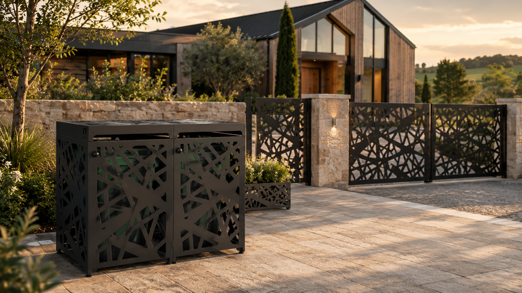 Premium Metal Bin Enclosure for 2 × 240 L Bin Pattern #5