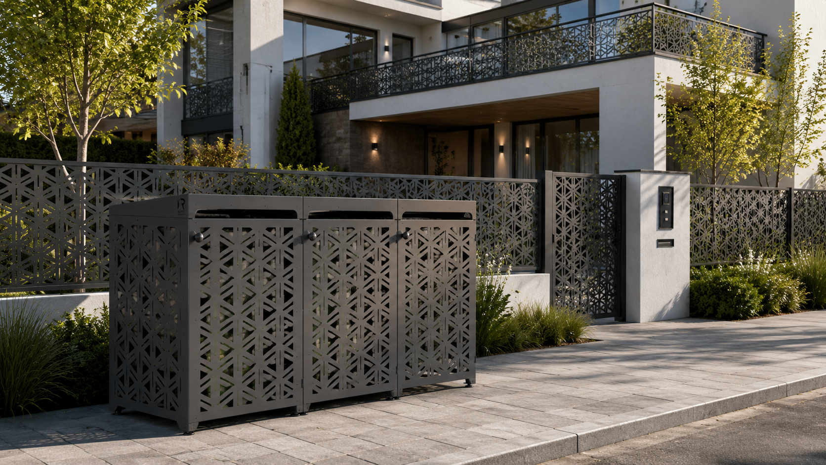 Premium Metal Bin Enclosure for 3 × 240 L Bin Pattern #3