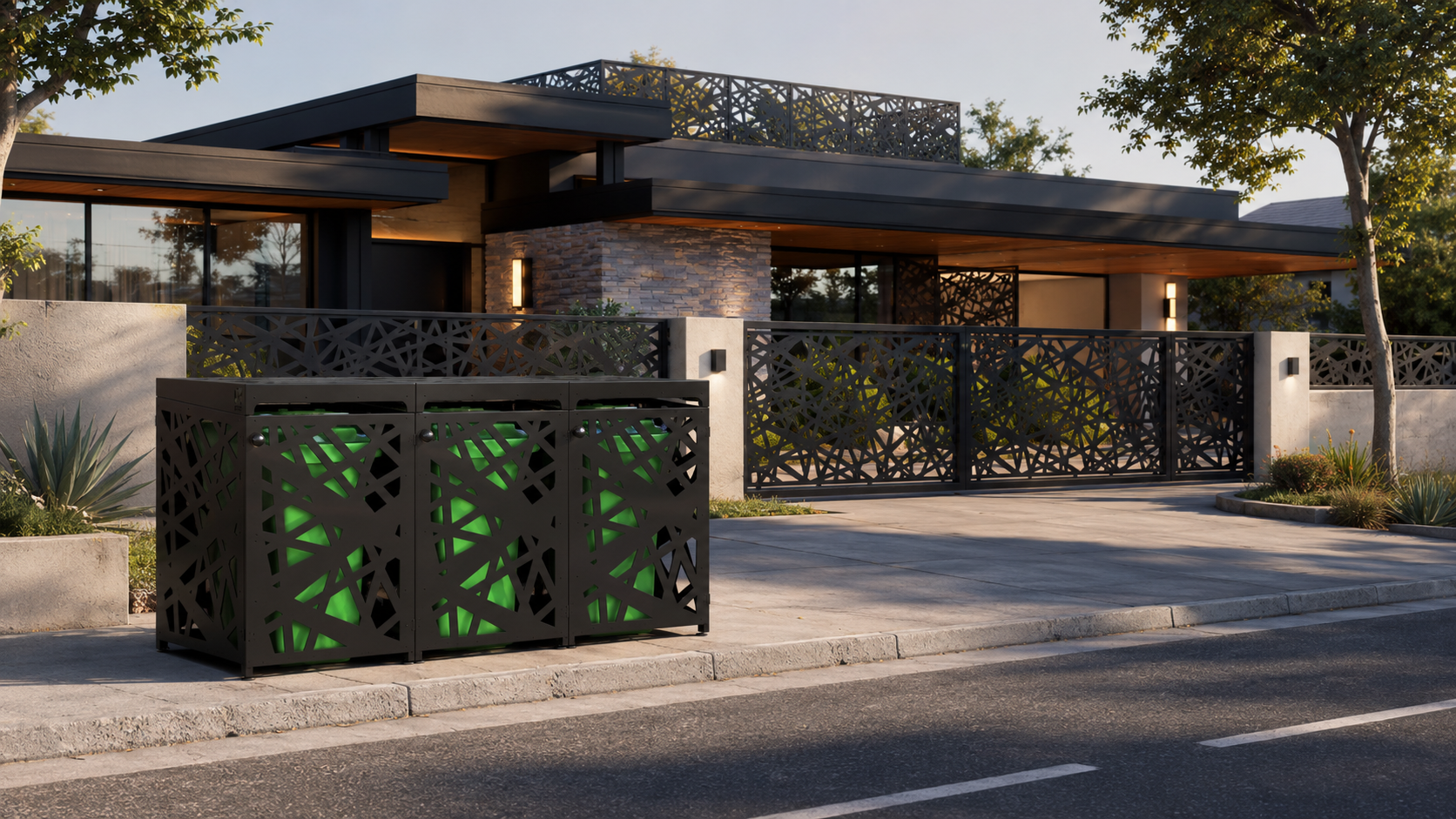 Premium Metal Bin Enclosure for 3 × 240 L Bin Pattern #5