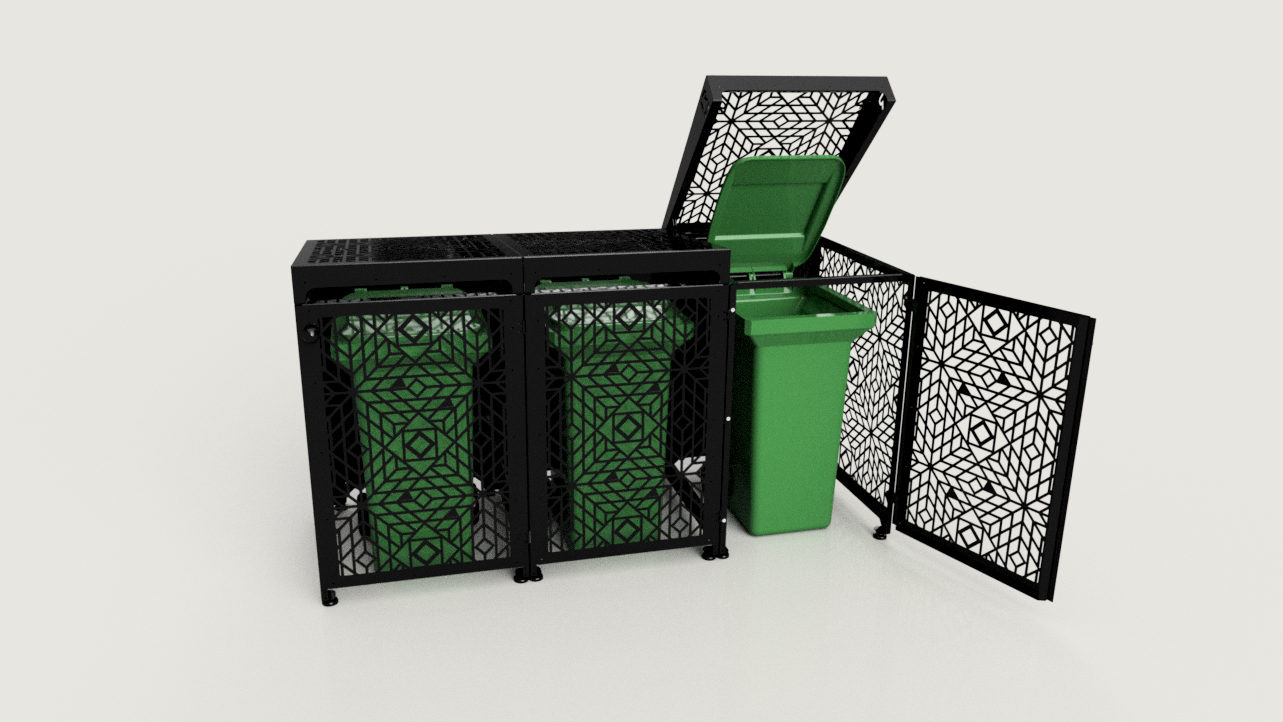 Premium Metal Bin Enclosure for 3 × 240 L Bin Pattern #2