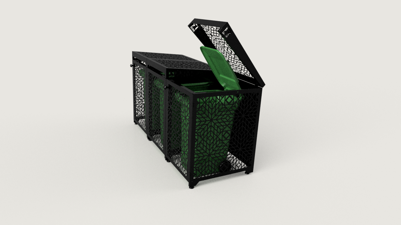 Premium Metal Bin Enclosure for 3 × 240 L Bin Pattern #2