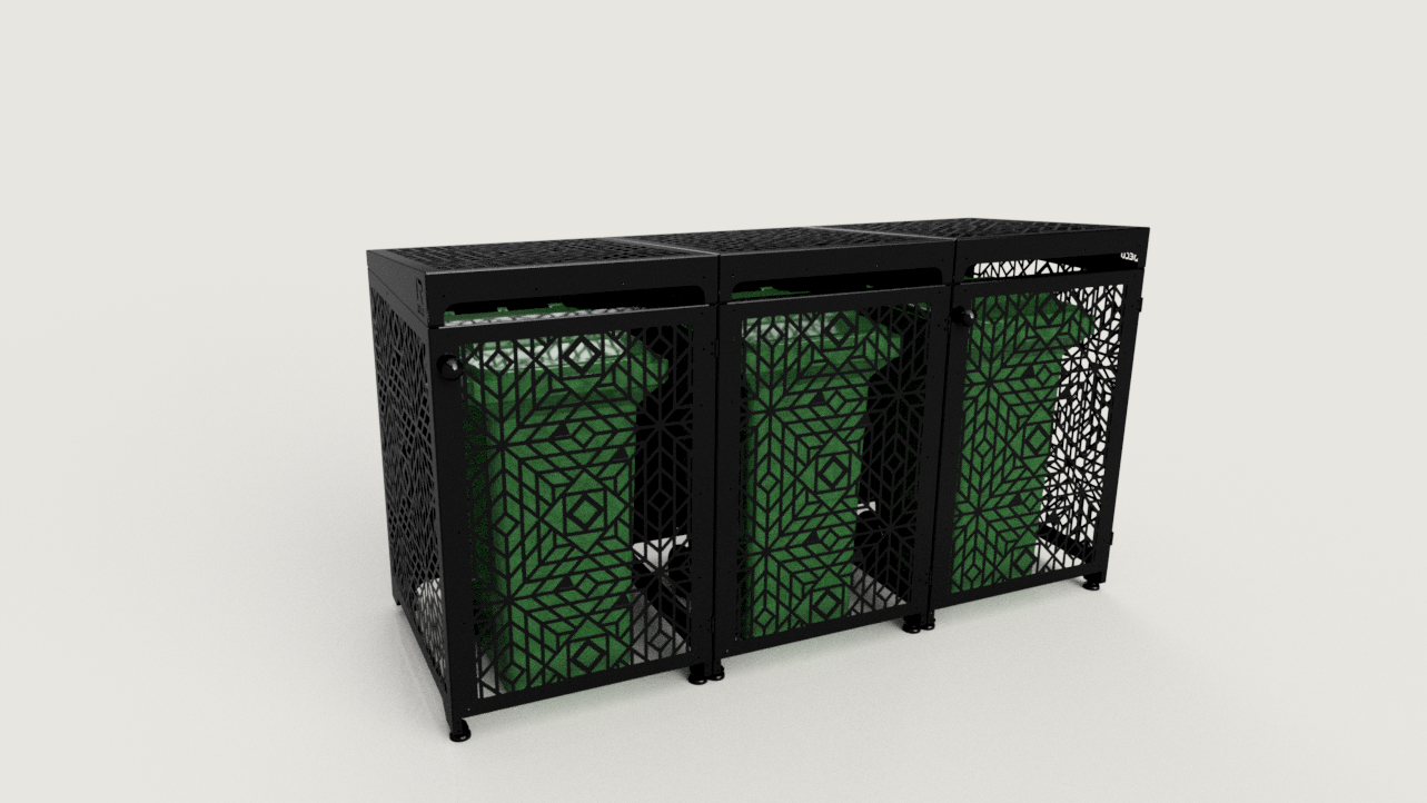 Premium Metal Bin Enclosure for 3 × 240 L Bin Pattern #2