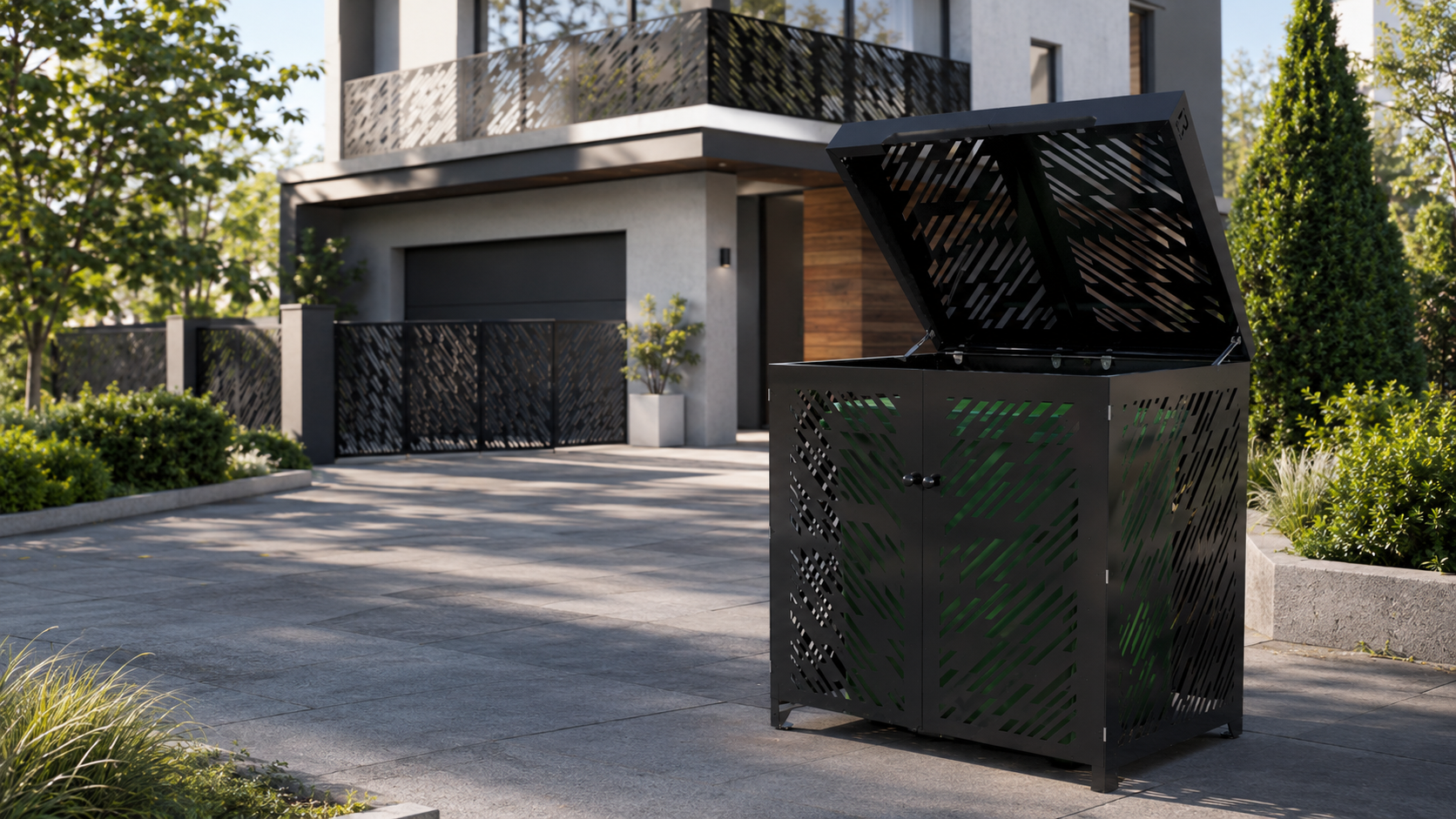 Premium Metal Bin Enclosure for 1 × 1100 L Bin Pattern #1
