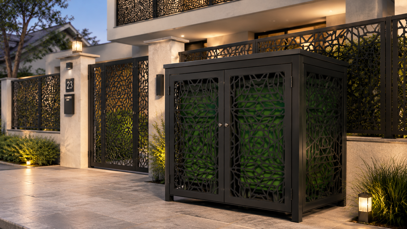 Premium Metal Bin Enclosure for 1 × 1100 L Bin Pattern #2