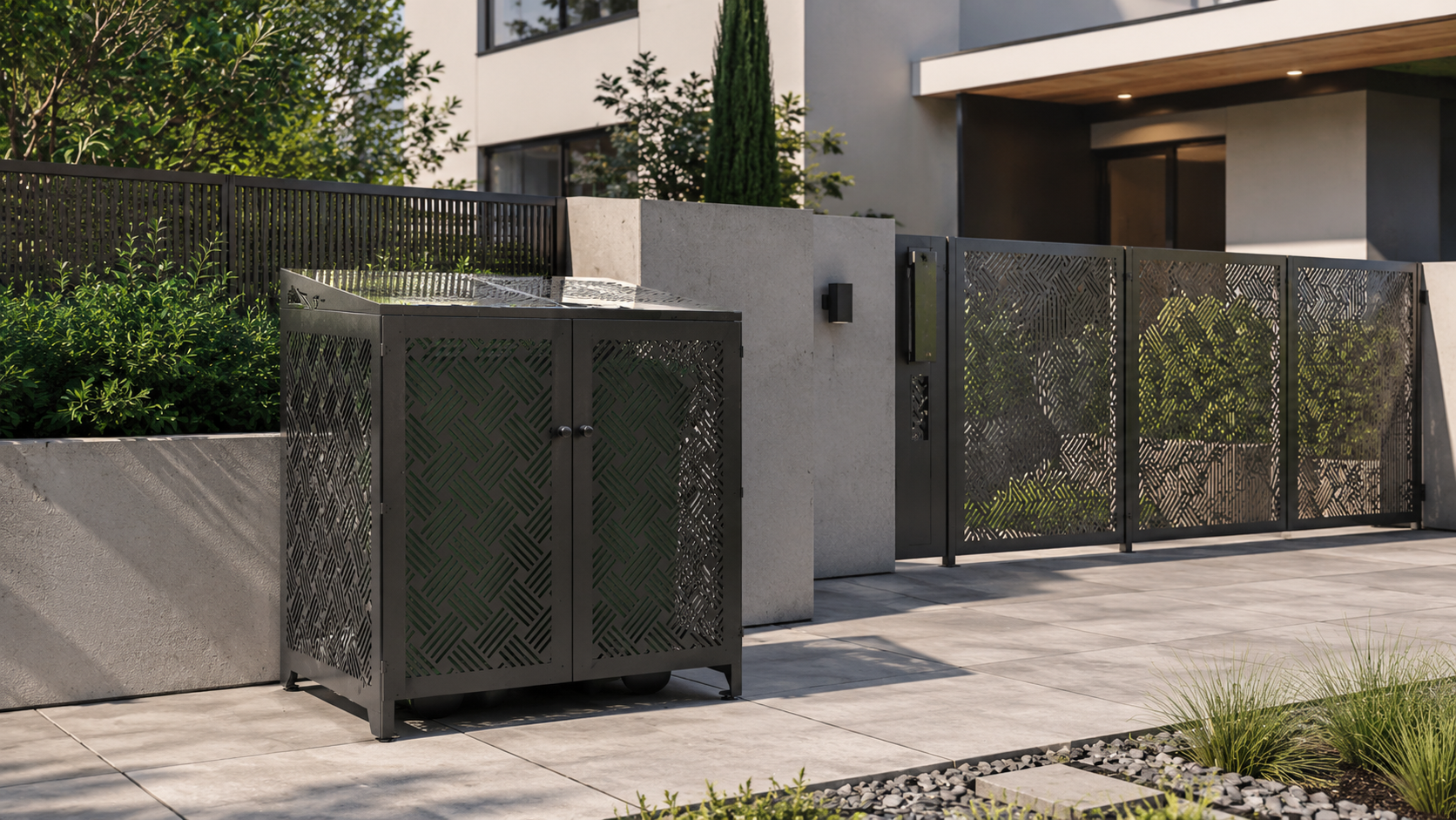 Premium Metal Bin Enclosure for 1 × 1100 L Bin Pattern #4