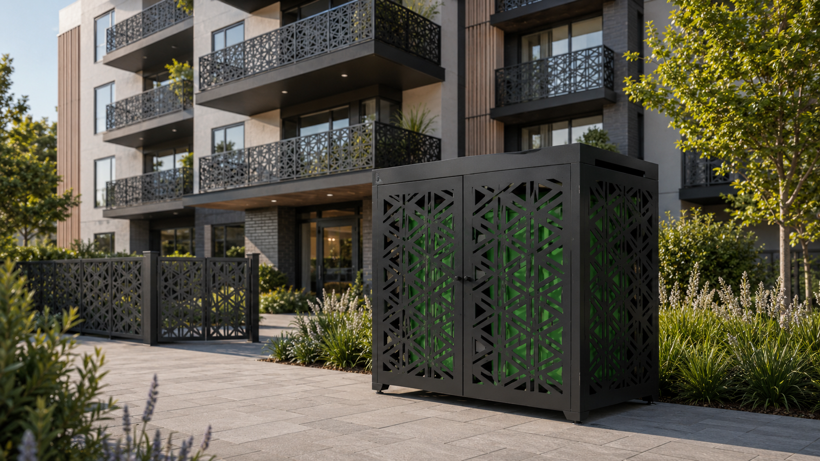 Premium Metal Bin Enclosure for 1 × 1100 L Bin Pattern #5